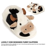 Spencer Women's Fuzzy Slippers Cute Animal Cow Plush Slippers Household Indoor Outdoor Slide Slippers Warm House Shoes