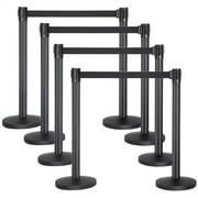 Alden Design 8 Pack Stanchion Crowd Control Rope Barrier Stanchion Queue Barrier 6.5' Retractable Belt