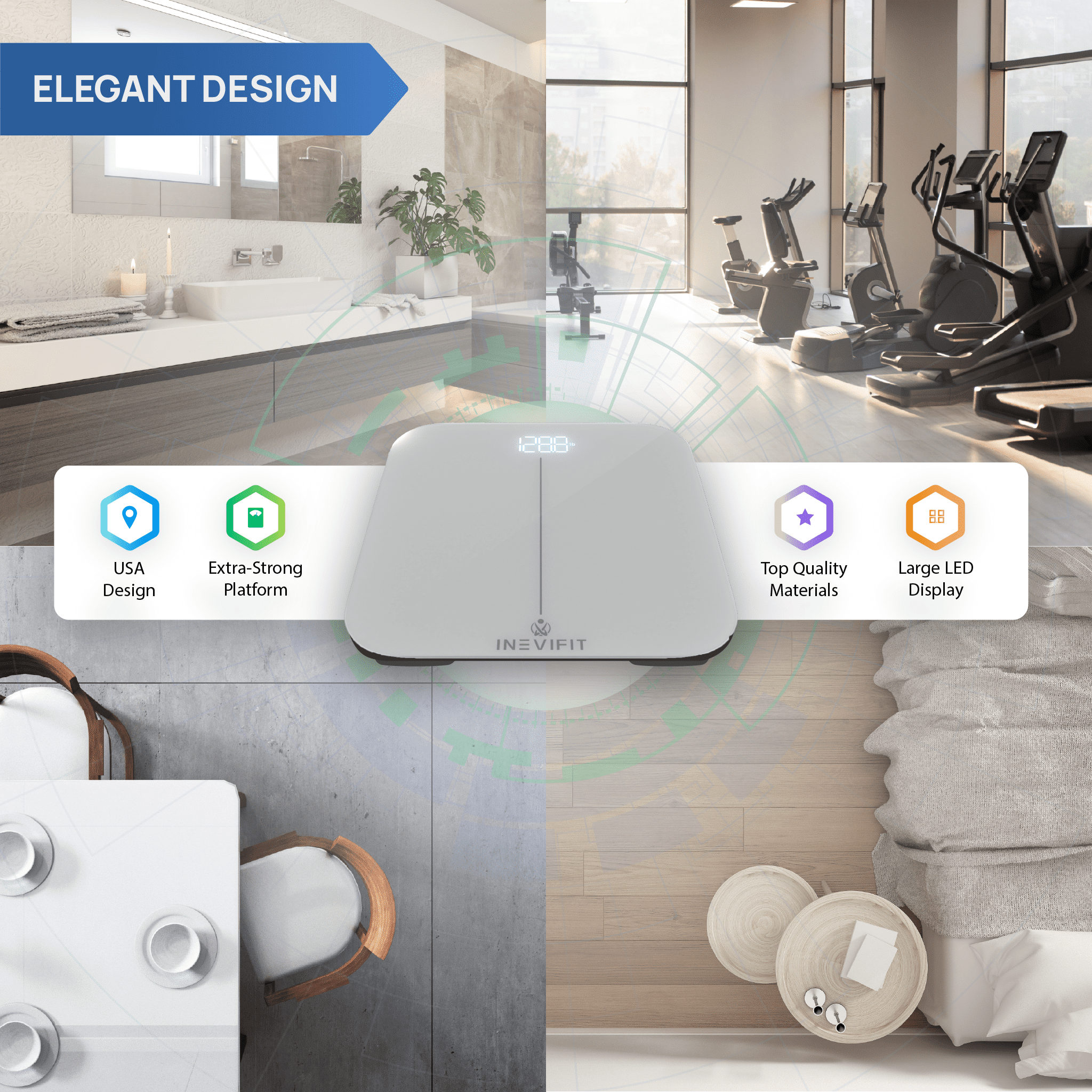 INEVIFIT Smart Premium Bathroom Scale with Bluetooth and Free Tracking INEVIFIT APP - Silver