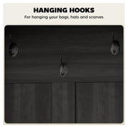 Hall Tree with Shoe Storage, Coat Rack Bench Entryway Organizer - 3-in-1 Farmhouse Style, 5 Hooks, Black Wood Grain