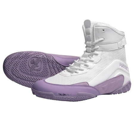 

Hayabusa Talon Boxing Shoes for Men and Women Lace Up Lightweight Mid High Top - White/Lavender 11
