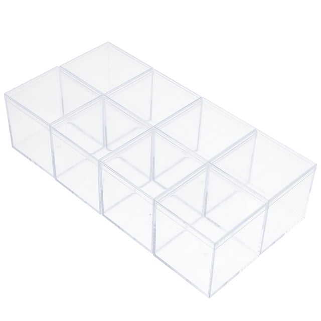 8 cajas cuadradas de plástico transparente con tapas.