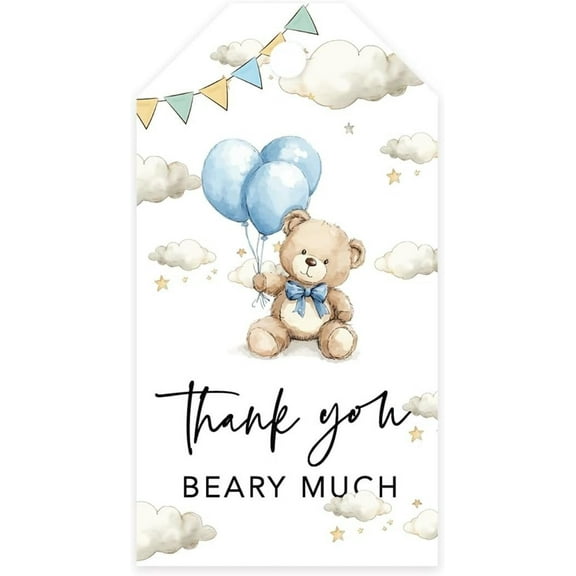 Koyal Wholesale Baby Blue Thank You Beary Much Baby Tags for Favors We Can Bearly Wait, 20 Pack