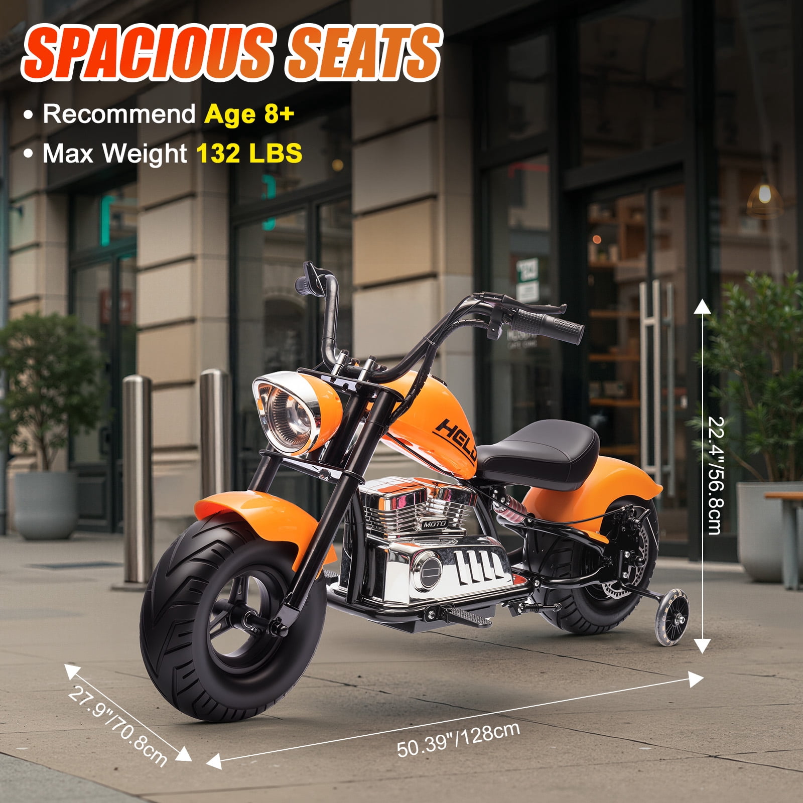 MUKIDY 24V Electric Motorcycle for Kids, 250W Ride on Motorcycle with Twist Grip Throttle, Key Start, Music, Speed up to 12.4 mph, Age 8+, Orange