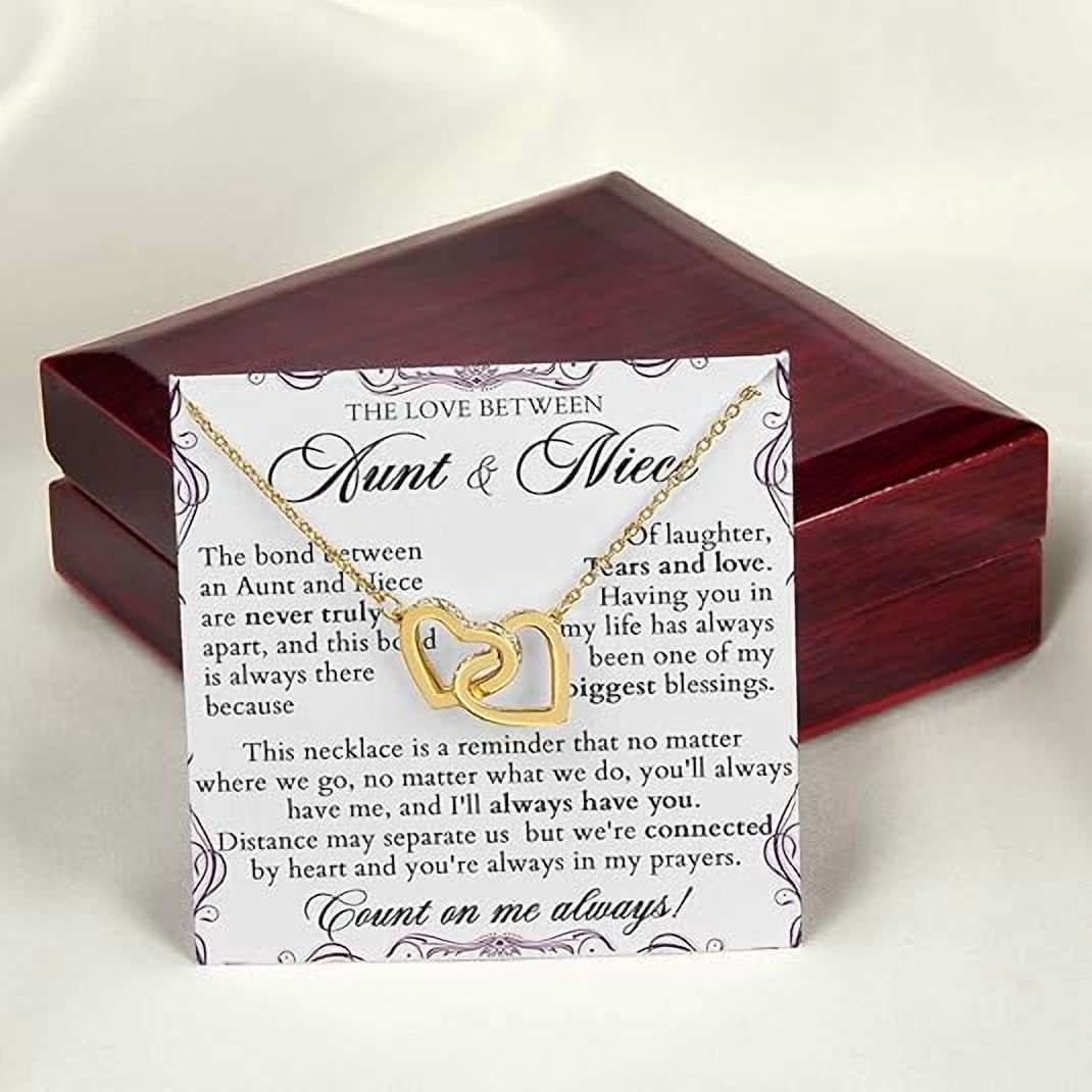 Necklace Gifts For Niece On Christmas With Message Card and LED Box To My Niece Necklace From Aunt Aunt and Niece Necklace Interlocking Heart Necklace For Niece From Aunts