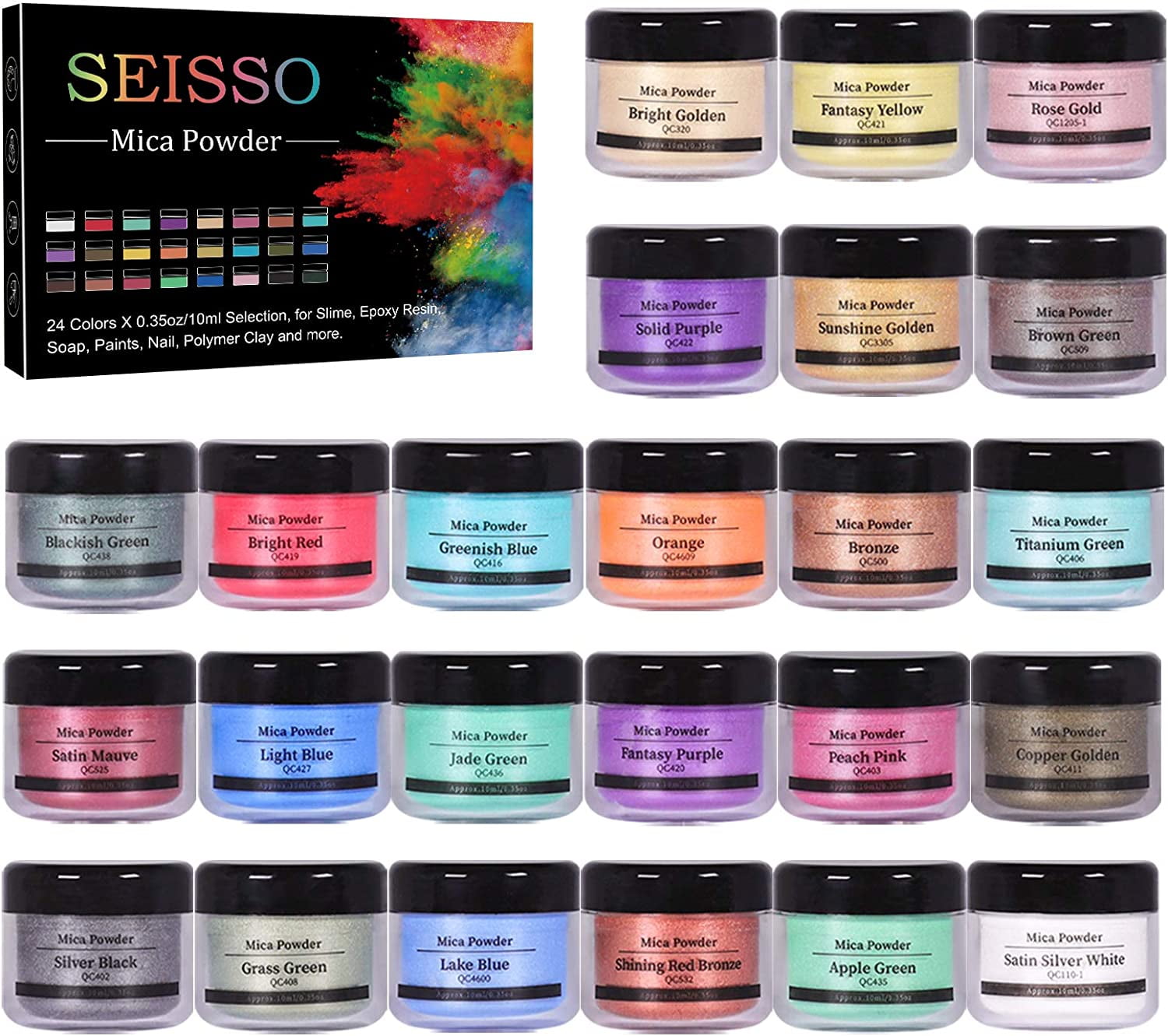 SEISSO Mica Powder 15 Colors Shake Jars 0.35 oz/10 ml, Natural Pearl Powder  Resin Pigment for Soap Making Dye Kit Bath, Bomb Dye Colorant, Candle Making,  Art Cr…