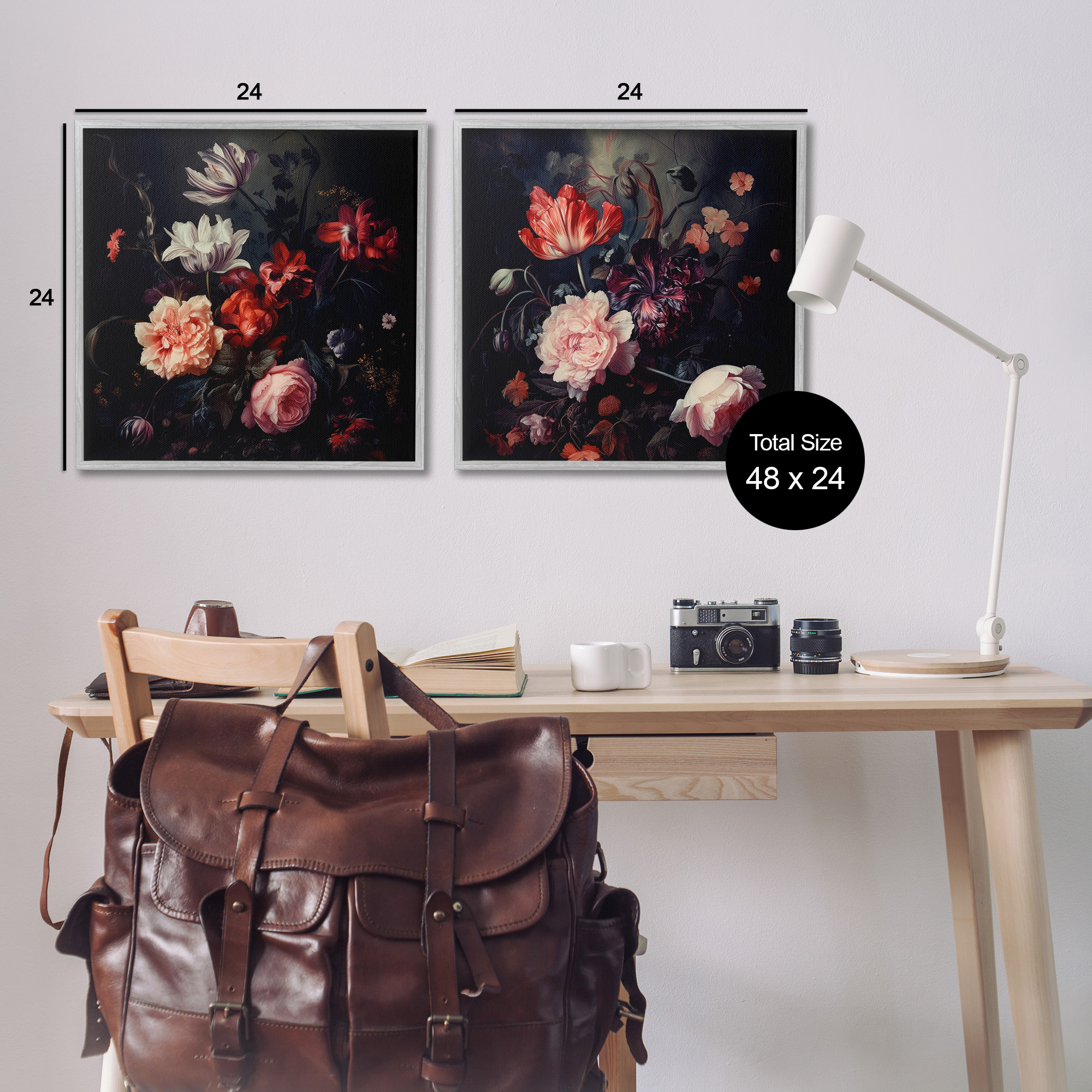 Stupell Industries Vintage Bouquet on Black Botanical & Floral Photography Gray Framed Art Print Wall Art, 24 x 24, Set of 2