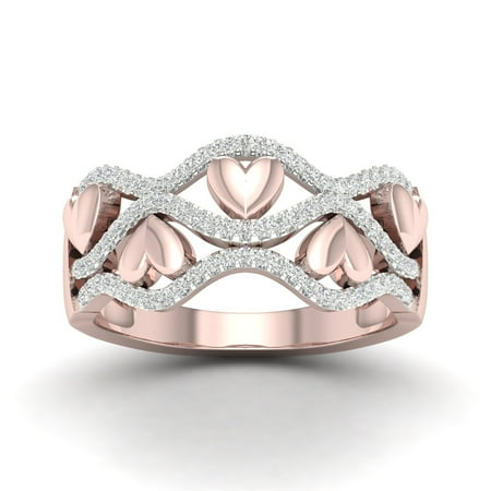 - 1/5Ct TDW Diamond 10k Rose Gold Ribbon and Heart Fashion Ring