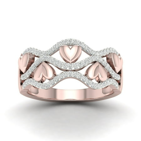 1/5Ct TDW Diamond 10k Rose Gold Ribbon and Heart Fashion