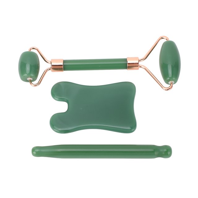 Rouleau Facial Jadestone, Rouleau de Grattage Gua Sha Réduit les Taches Double Tête Améliore la Circulation Réduction des Rides pour le Cou Vert, Blanc