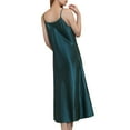 thumbnail image 4 of Defitshape Women's Satin Sleep Dress Deep V Neck Silk Nightgown Long Pajama Dresses Sexy Dressing Gown Spaghetti Strap Sleeveless Chemises Tea Length Sleepwear Summer Lingries Dark Green Teal Medium, 4 of 5