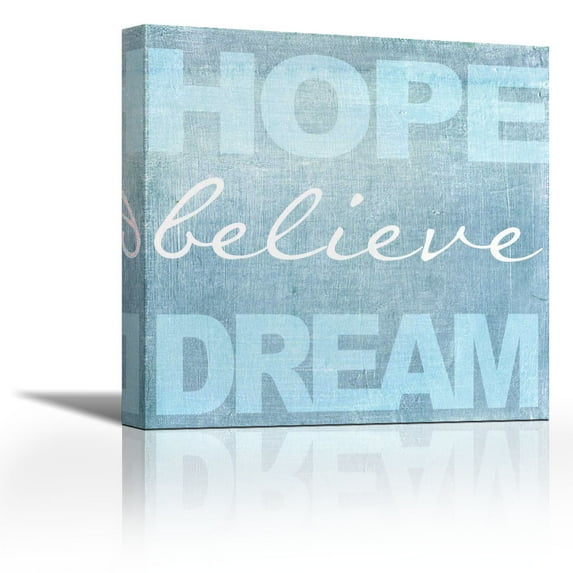 Hope Believe Dream Blue - Contemporary Fine Art Giclee on Canvas Gallery Wrap - wall décor - Art painting - 12 x 12 Inch - Ready to Hang