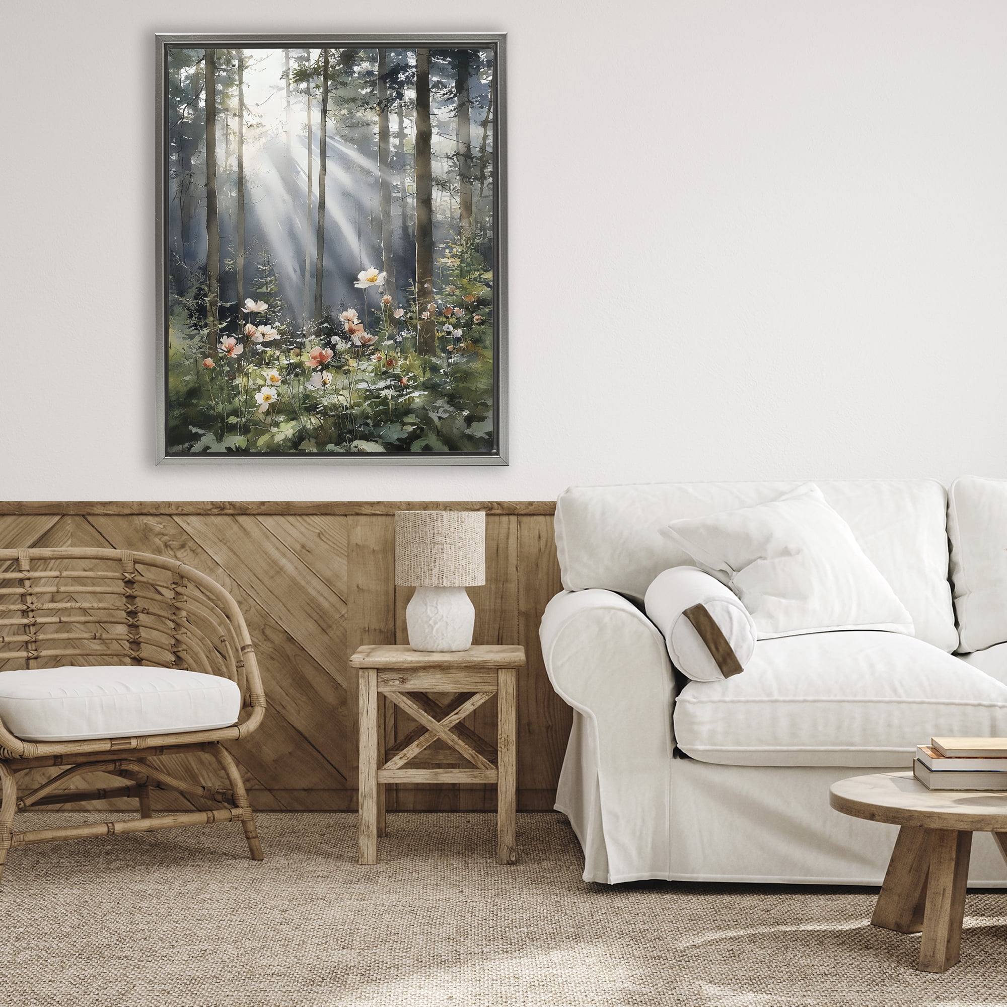 Stupell Industries Sunlit Woods In Morning Gray Framed Floater Canvas Wall Art, design by Franklyn Gregory