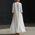 thumbnail image 3 of BRGZLK Women Maxi Dresses Solid Color V Neck Long Sleeve Cotton Linen Beach Sundress Lightweight Casual Loose Flowy Dress with Pockets White XXL, 3 of 7