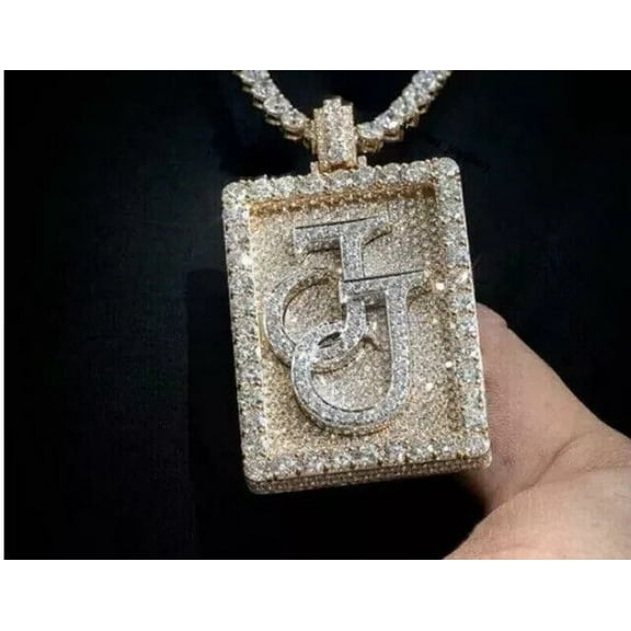 3.50Ct Round Cut Real Moissanite Customize J Letter Pendant 14K Yellow Gold Plated,925 Silver