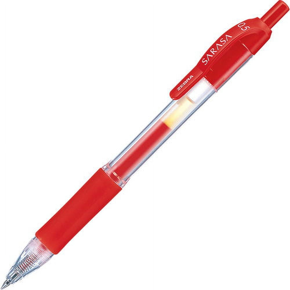 Zebra Pen Sarasa Gel Retractable Pens Fine Pen Point - 0.5 mm Pen Point Size - Retractable - Red Gel-based Ink - Transparent, Red Barrel - 12 / Dozen