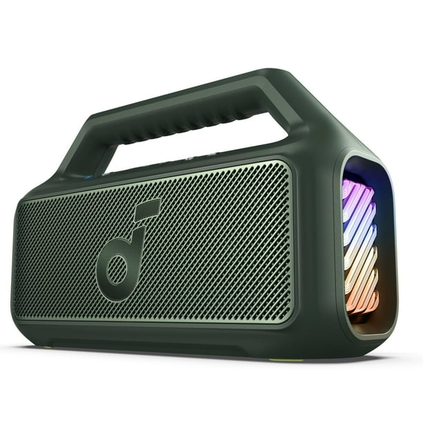 soundcore Boom 2 de Anker, altavoz para exteriores, 80 W, subwoofer, BassUp 2.0, tiempo de reproducción 24 h, resistente al agua IPX7, flotante, luces RGB, USB-C, ecualizador personalizado, Bluetooth
