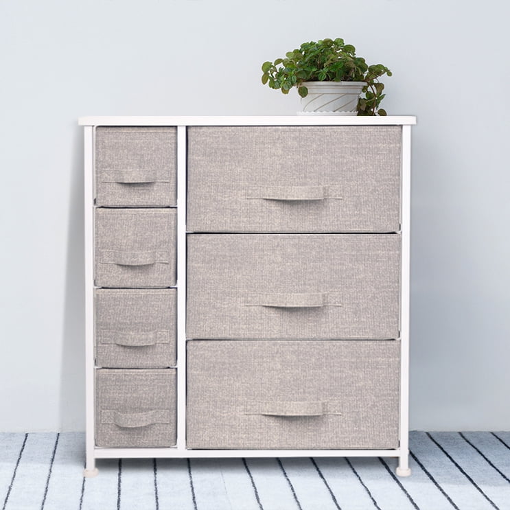 HOMCOM 7-Drawer Storage Cabinet Organizer Unit with Fabric Bins for Bedroom Dresser Closets Grey