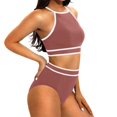 thumbnail image 5 of Huowey 2PCS Swimsuit For Women Tops High Waisted Bikini Sets Sporty Color Block Bathing Suit Brazilian Beachwear Honeymoon Cruise Trendy Wear, 5 of 8