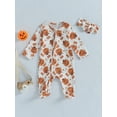 thumbnail image 2 of Halloween Newborn Baby Girl Outfit Long Sleeve Pumpkin Flower Jumpsuit Playsuit Headband 2Pcs Fall Winter Clothes, 2 of 8