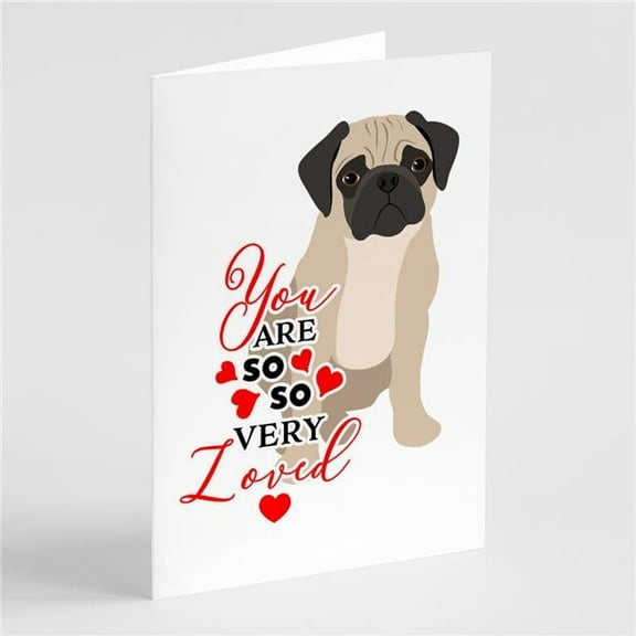 Pug Fawn #3 so Loved Greeting Cards and Envelopes Pack of 8 7 in x 5 in