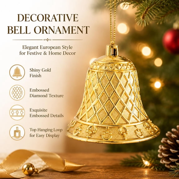 Christmas Decorative Bell Ornament - Festive Plastic Ornament for Tree, Wreaths, and Home Decor - Ideal for Holiday Parties, DIY Crafts, and Flexible Scene Layouts
