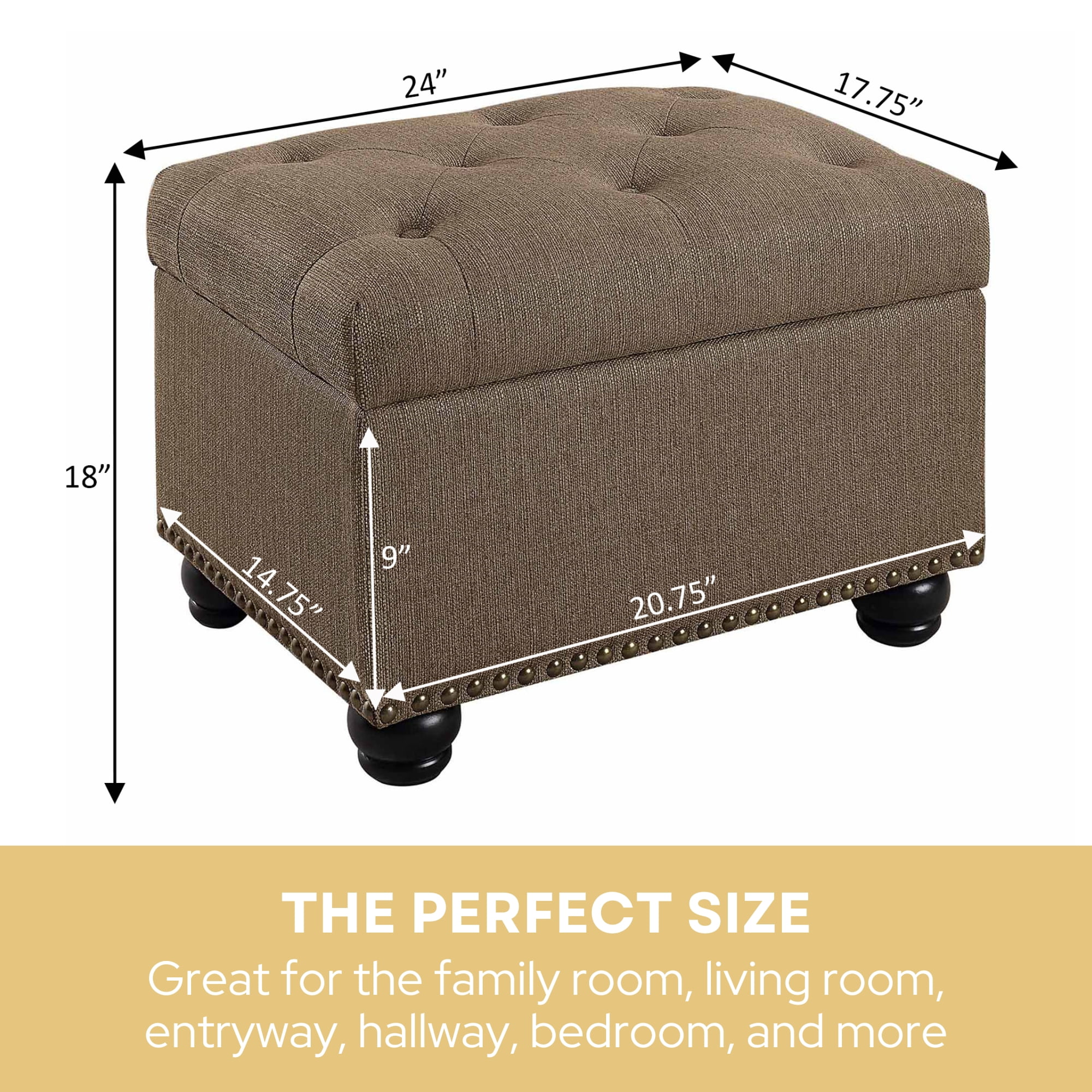 Convenience Concepts Designs4Comfort 5th Avenue Storage Ottoman, Sandstone Fabric