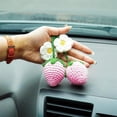 thumbnail image 4 of NOGIS Rear View Mirror Dangle Pendant Cute Crochet Strawberry Plant Hanger Decor Car Mirror Hanging Accessories Interior Aesthetic for Your Car Women Charms Ornament Decorations (2 Pcs Pink), 4 of 6