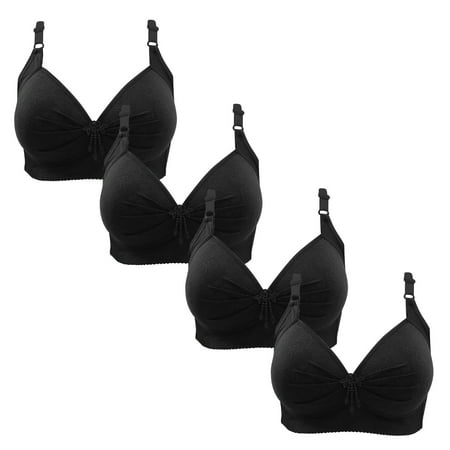 Gnurob Women Push Up Bralette 4 Pack Wireless Padded Bra with Straps Seamless Lace Brassiere Plus Size Bralettes Soft Breathable Underwear Everyday Bras Clearance Saving B08-Black Large