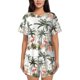 thumbnail image 1 of Balery Flamingo Palm Trees Conjunto de Pijama para Mujer con Estampado, Dos Piezas de Manga Corta y Shorts, Ropa de Dormir Suave con Cuello Redondo y Bolsillos-XX-Large, 1 of 6