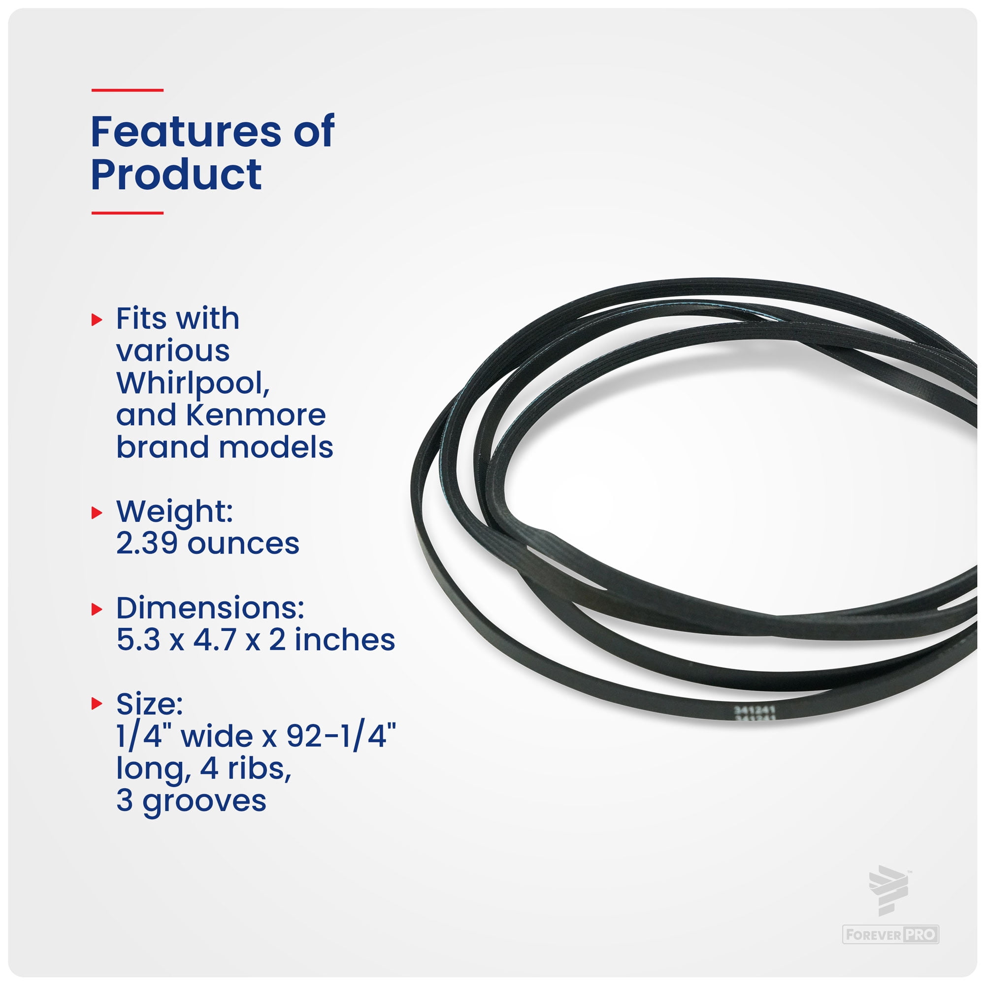 ForeverPRO 341241 Whirlpool Dryer Belt for Whirlpool Dryer 31531589 14210003 31001026 3389628