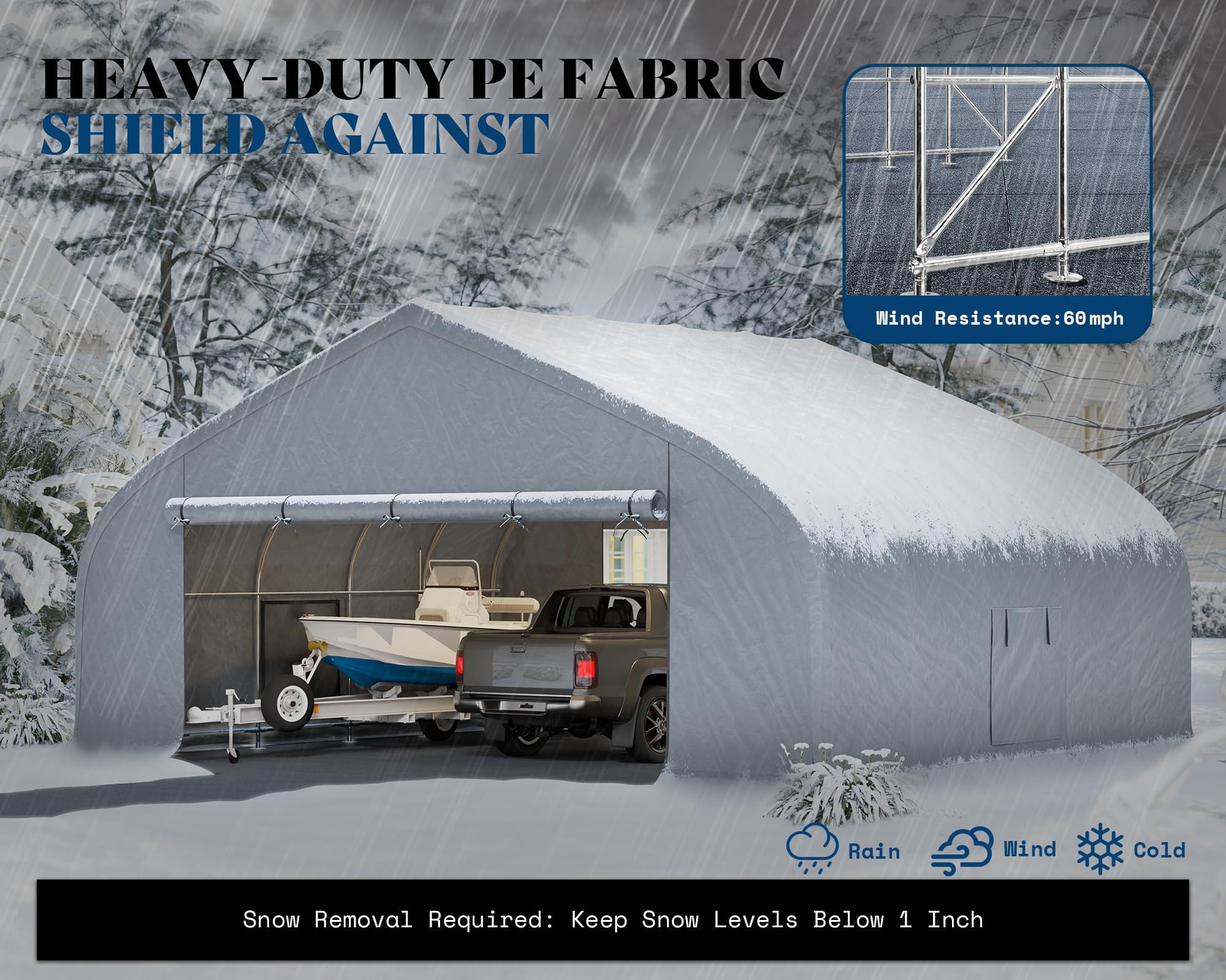 Amerlife 22.5'×20' Heavy Duty Double Carport, Galvanized Steel Frame Garage Shelter, Outdoor Storage, Waterproof 3-Layer PE Cover, Silver Gray