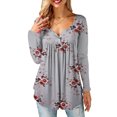 thumbnail image 1 of Anbech Women V Neck Button Floral Print Tshirt Long Sleeves Casual Tee Tops, 1 of 3
