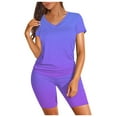 thumbnail image 2 of Short Sets for Women Gradient Color Short Sleeve V Neck T Shirt and Shorts 2 Piece Matching Set Womens Lounge Set, 2 of 4