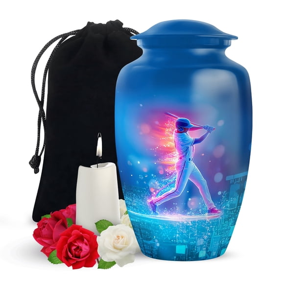 Yatskia Colorful Baseball Player Large Funeral Urns for Human Ashes Adult Mom and Dad, Decorative Memorial Urn for Ashes Adult, (Classic Large, 10 Inch)