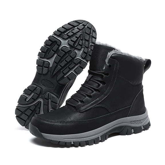 LASUDRAA Men's Hiking Boots Snow Boots Comfortable Anti-Slip Outdoor Walking Shoes Warm Faux Fur Lining