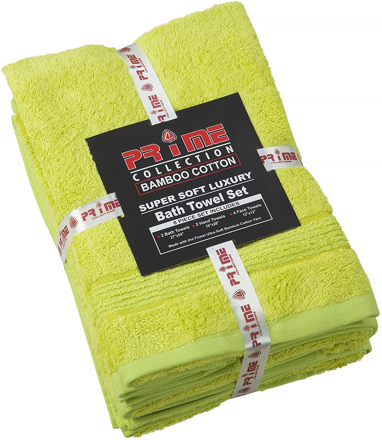 Prime Collections Ultra Soft Luxury Bamboo Cotton Bath Towel Set 8 Piece Towels 600 GSM 2 Bath Towels 2 Hand Towels and 4 Washcloths