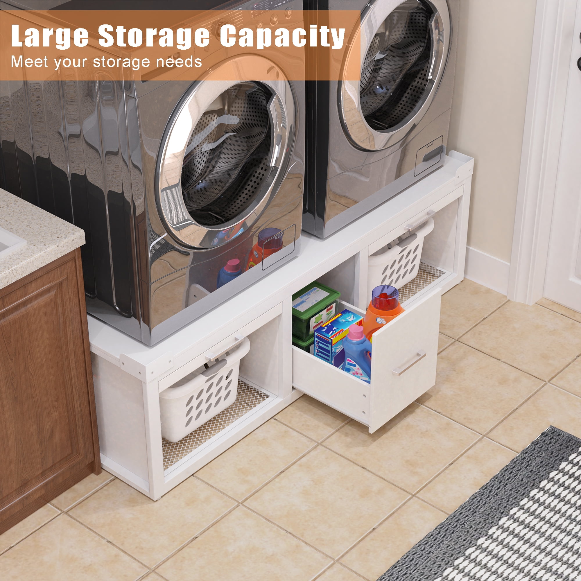 GDLF Washer and Dryer Pedestals, Universal Washer and Dryer Stand with Pull-Out Shelf