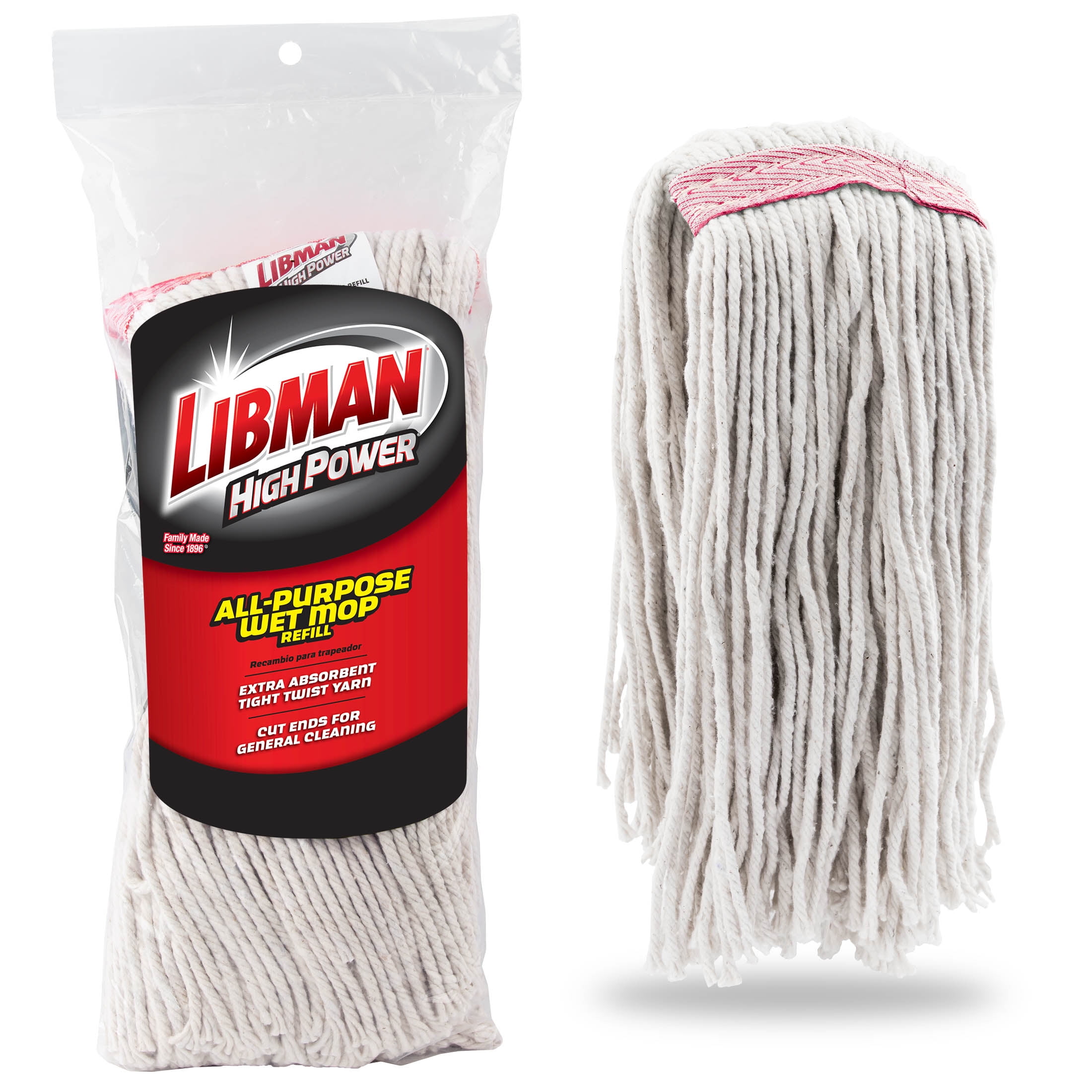 (4 pack) Libman Heavy Duty Cut-End Cotton & Polyester Wet Mop Refill with Clip Attachment
