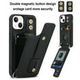 thumbnail image 2 of ELEHOLD iPhone 14 Plus Wallet Case, Flip Card Slots Magnetic Button Kickstand Function Non-Slip Wristband Crossbody Shoulder Strap for iPhone 14 Plus 6.7" Fashion Leather Case,Black, 2 of 8