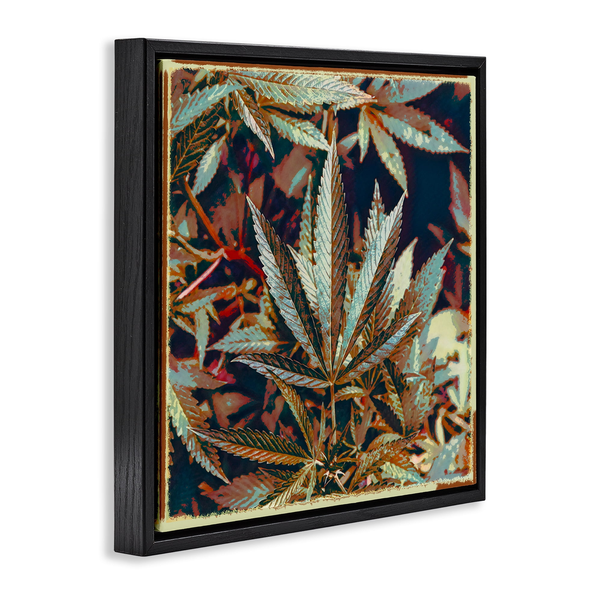 Stupell Industries Heavy Metal Cannabis Plants & Flowers Painting Black Floater Framed Canvas Art Print Wall Art, 25 x 25