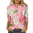 thumbnail image 2 of JTZGDY T-Shirts for Women Cute Flower Print Summer 3/4 Sleeve Crew Neck Basic Tees Plus Size Dressy Casual Tunic Blouse Trendy 2025 Outfit Clothes Multicolor#01 XXXL, 2 of 6