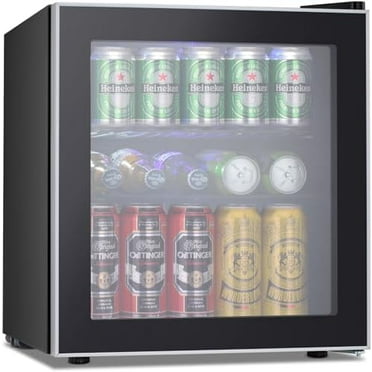 Mini Fridge Cooler - 60 Can Beverage Refrigerator Glass Door for Beer Soda or Wine – Small Drink Dispenser Machine Removable for Home, Office or Bar, 1.6cu.ft.