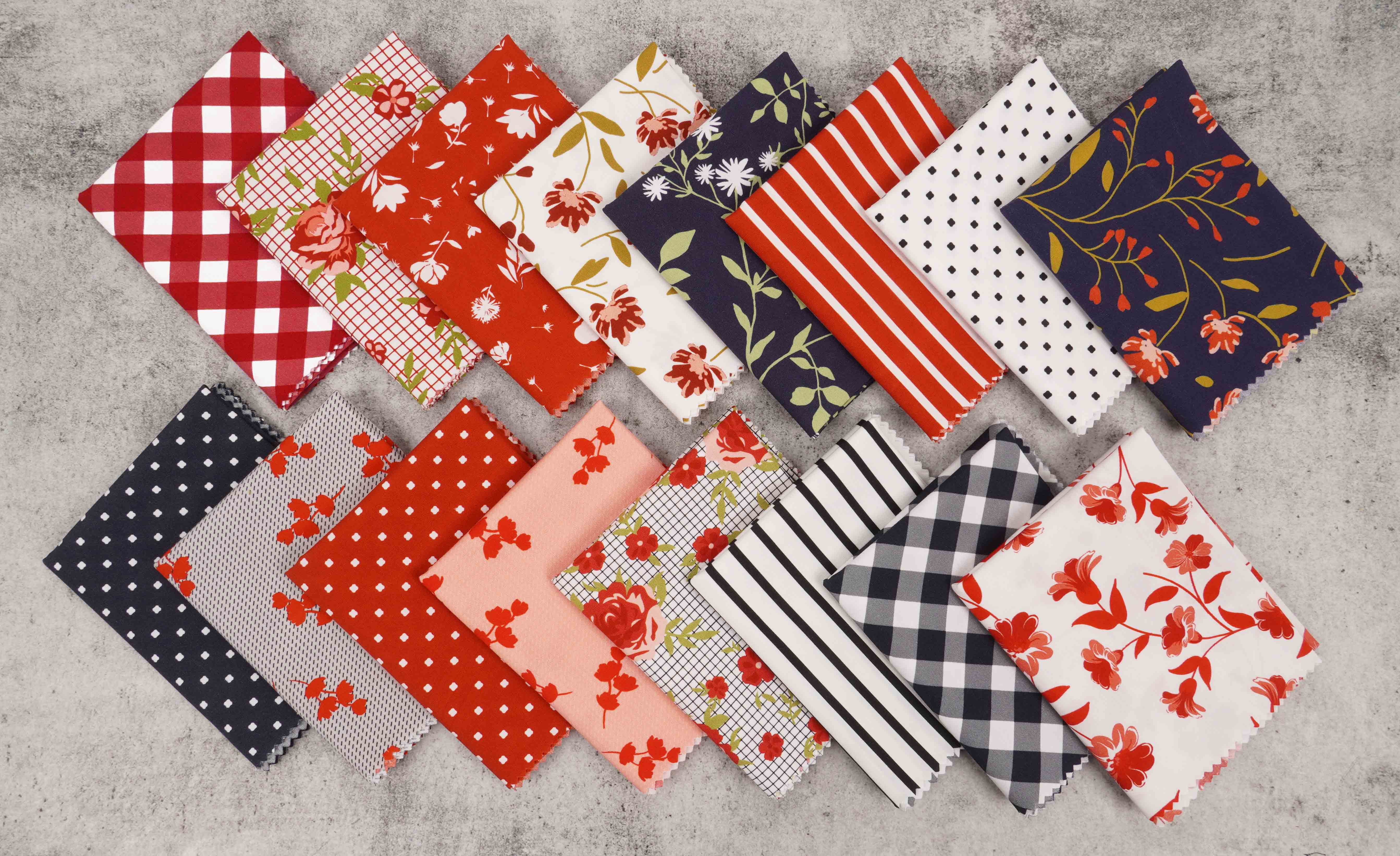 Soimoi 16 Pc Fat Quarter Bundle-Floral With GeometricsPrint 18"x 22"DIY Patchwork-100% CottonPre-Cut Quilting Fabric Red- Blue & White