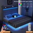 thumbnail image 5 of Merluxy Floating Bed Frame with LED Lights, Upholstered Platform Bed with Charing Station & Storage Wingback Headboard, Easy Assembly,King,Khaki, 5 of 8