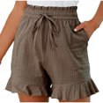 thumbnail image 2 of YUGYXL Summer Striped Shorts for Women Elastic Waist Ruffle Shorts with Pockets Teen Girl Drawstring Cute Shorts Brown XXL, 2 of 9