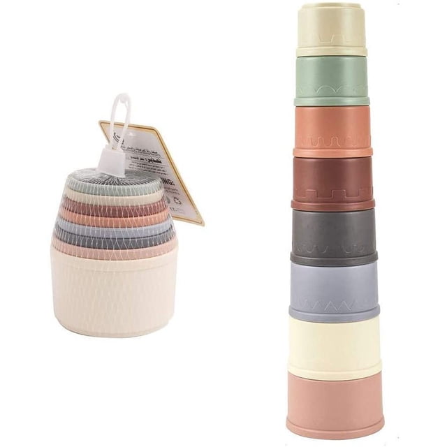 SIWEI Coloridos vasos apilables y anidables, juego de 8 vasos, divertidos juguetes de aprendizaje de colores, excelentes juguetes de baño y playa para niños pequeños y niños, juegos preescolares Ormromra LN-1890-1