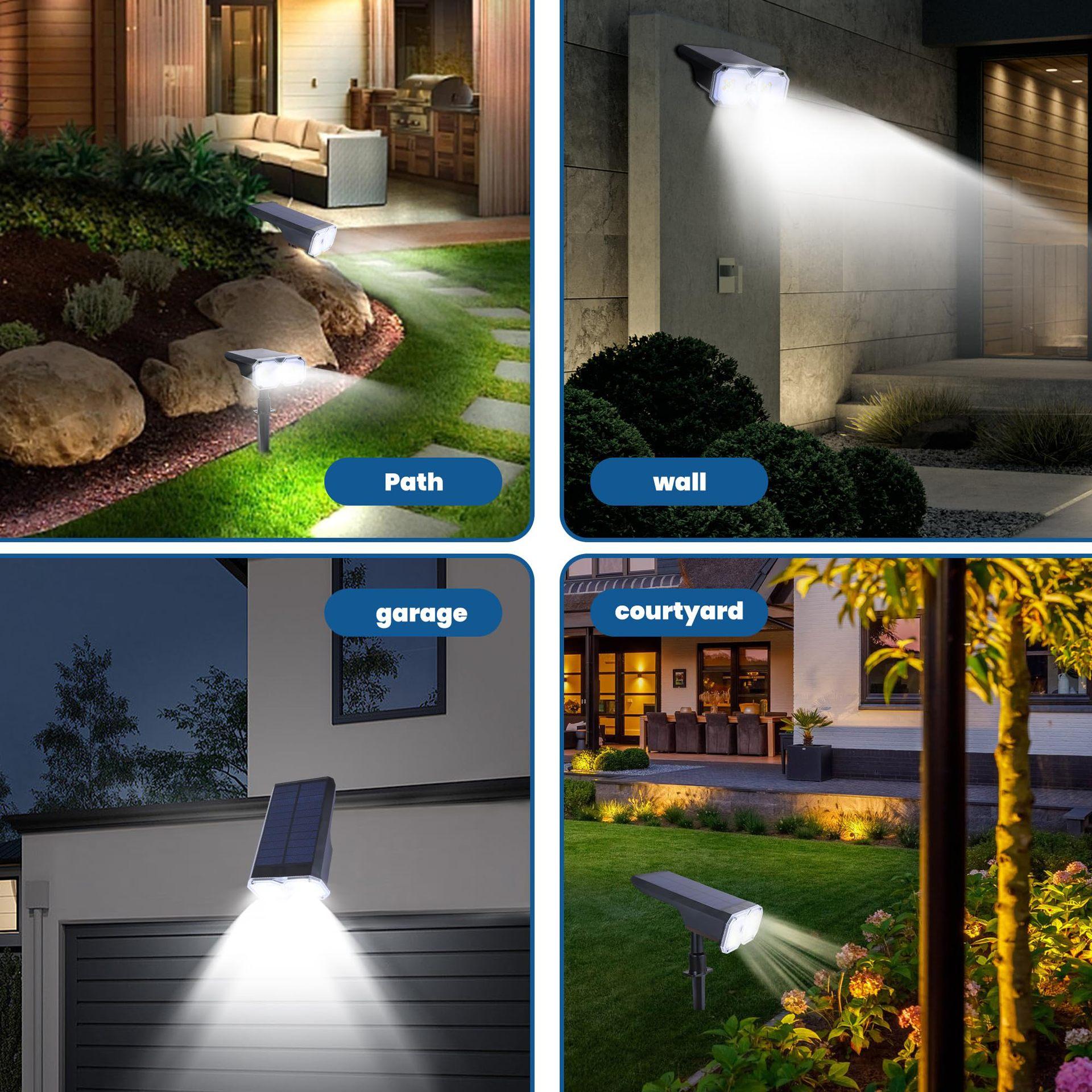 BOPORO Solar Motion Sensor Lights Outdoor Waterproof, Solar Spotlights for Outside, 5 Modes Solar Garden Pathway Lights Landscape Lighting for Patio Lawn Sidewalk Driveway Yard Decor 4 Pack