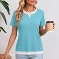 thumbnail image 4 of ZHYou 2 in 1 Layered Short Sleeve T Shirts for Women Casual Loose Fit Crew Neck Color Block Summer Tops Sky Blue XL, 4 of 6