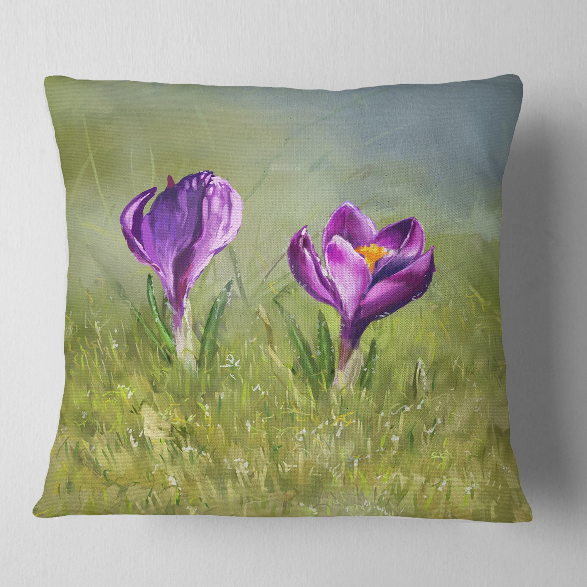 Designart Crocus Couple - Floral Throw Pillow - 16x16